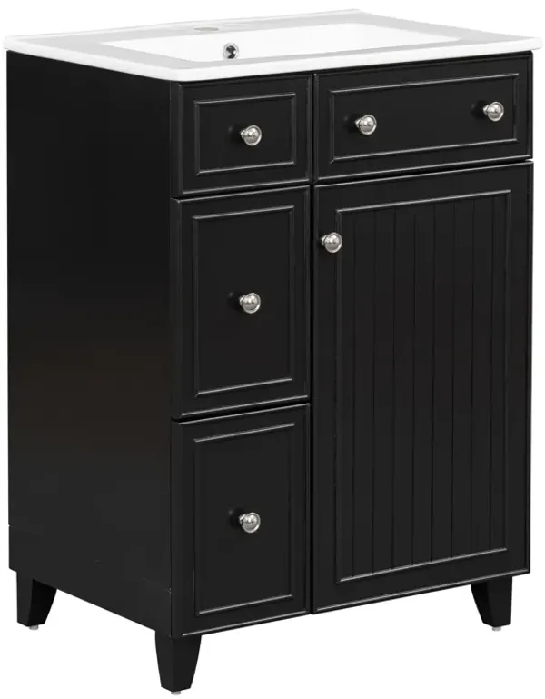 Whisen 24" Bathroom Storage Cabinet Bathroom Vanity with Ceramic Sink and 2 Drawers