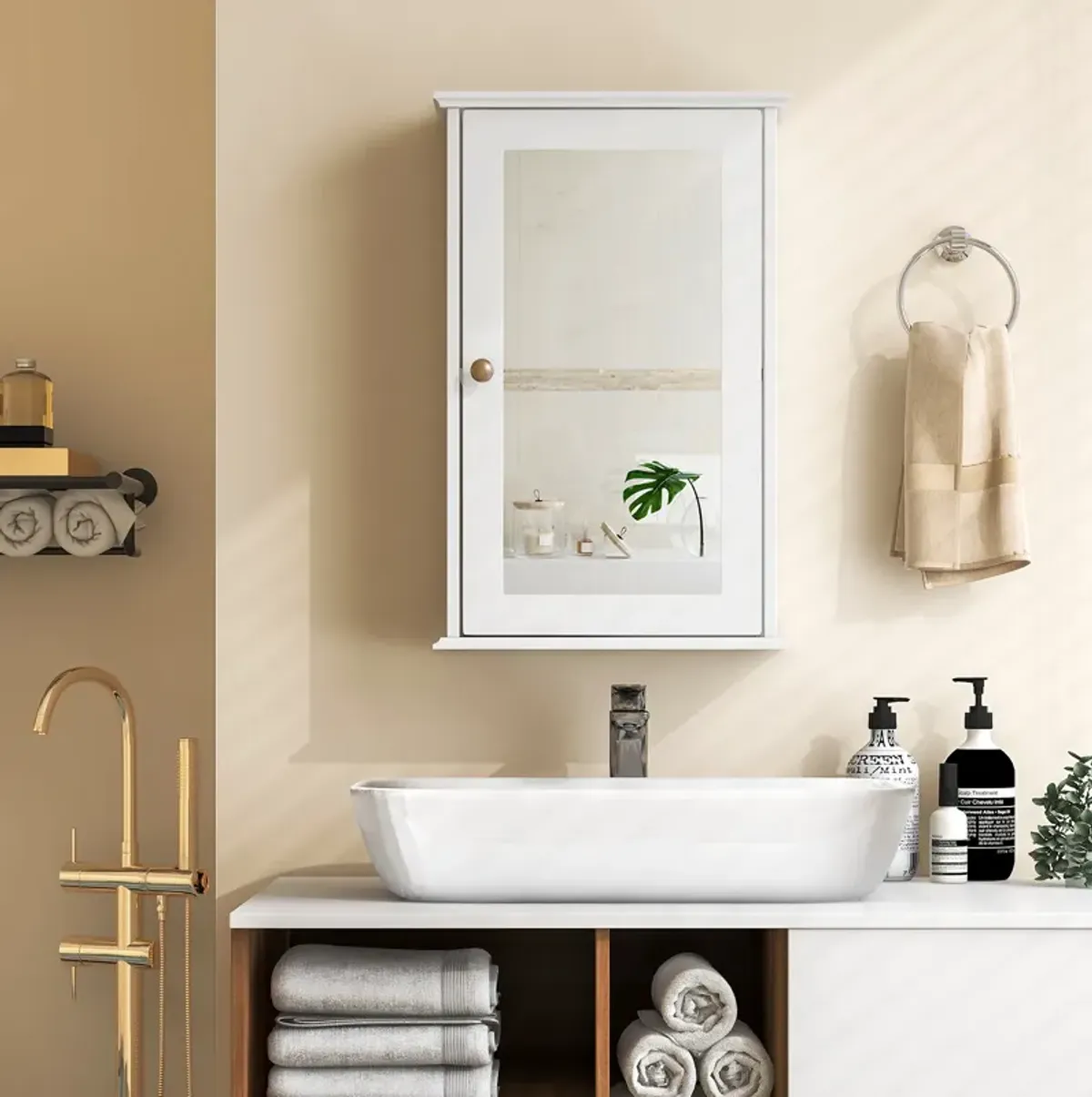 Bathroom Wall Cabinet with Single Mirror Door