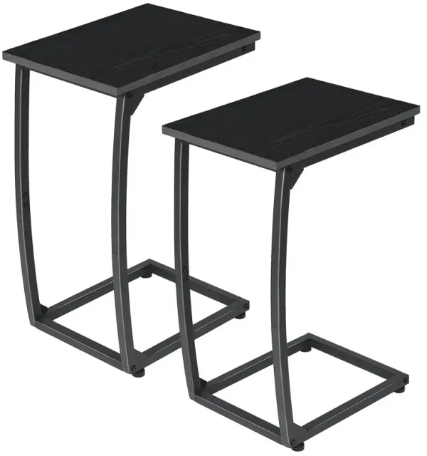 LAKEMID C Shaped End Table Side Table of 2, Small Sofa Table with Metal Frame for Living Room Bedroom Small Spaces (Black)
