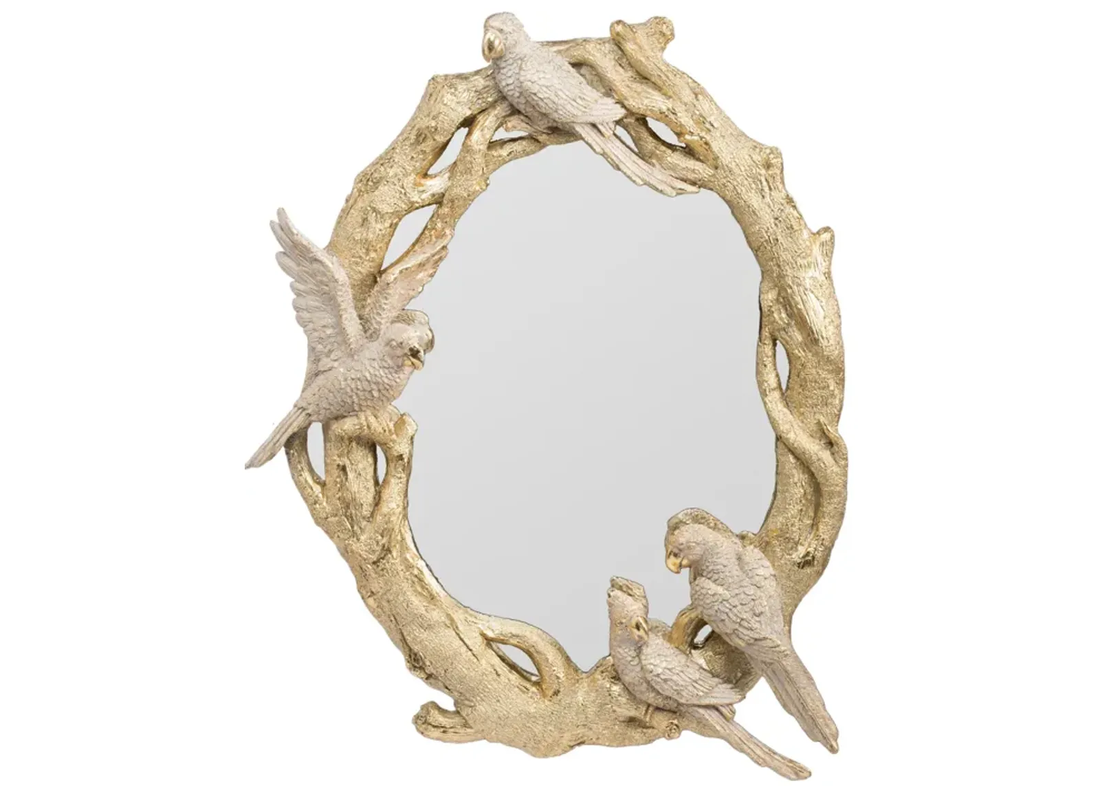 Polyresin Encased Mirror with Bird Accent, Gold-Benzara