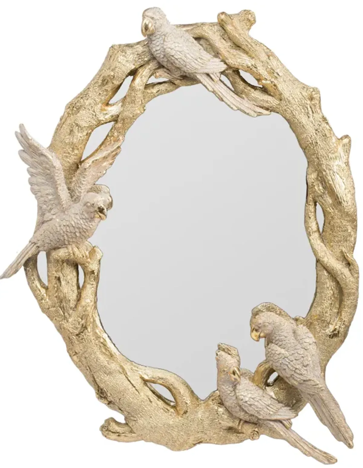 Polyresin Encased Mirror with Bird Accent, Gold-Benzara