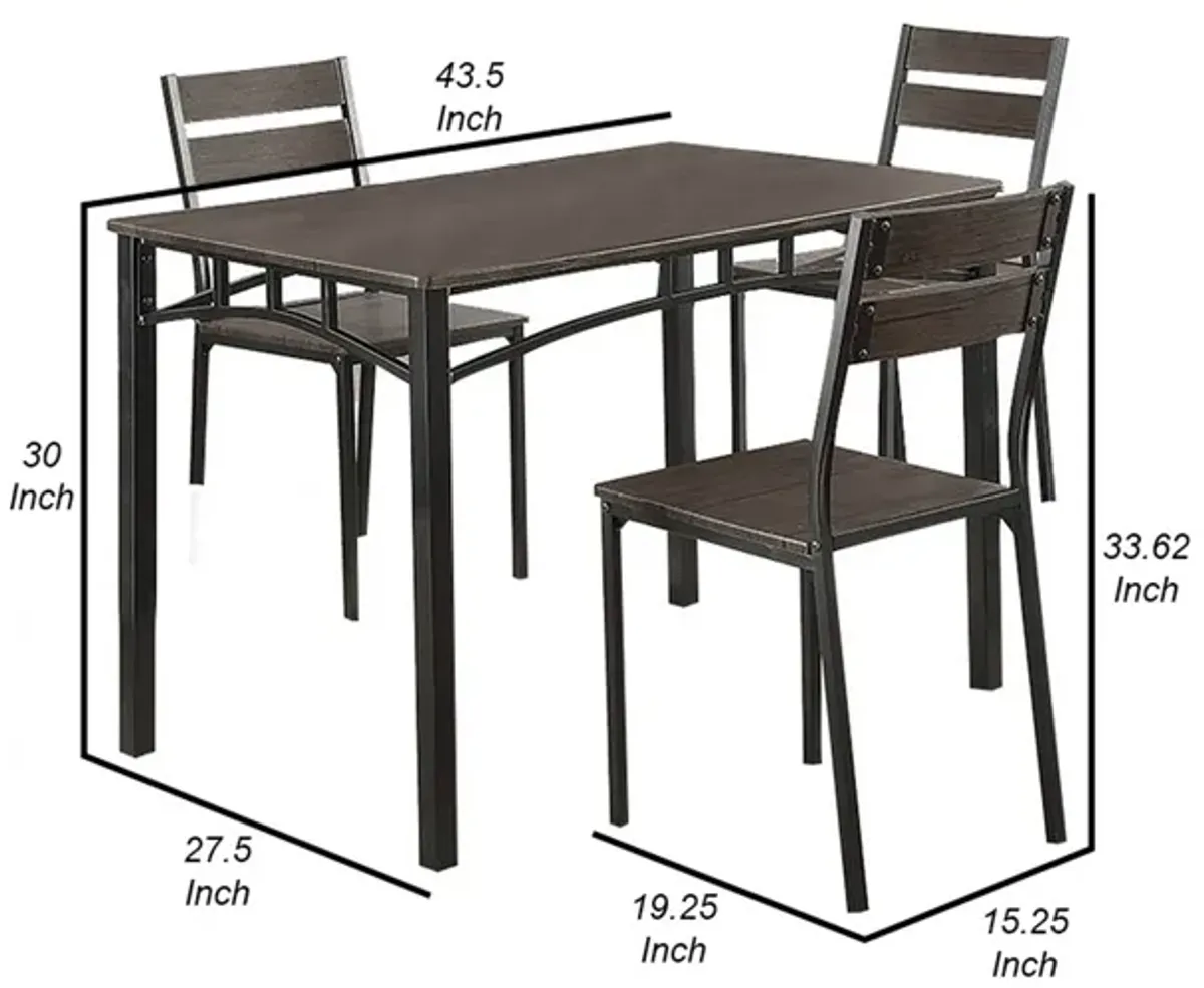 5 Piece Metal And Wood Dining Table Set In Antique Brown-Benzara