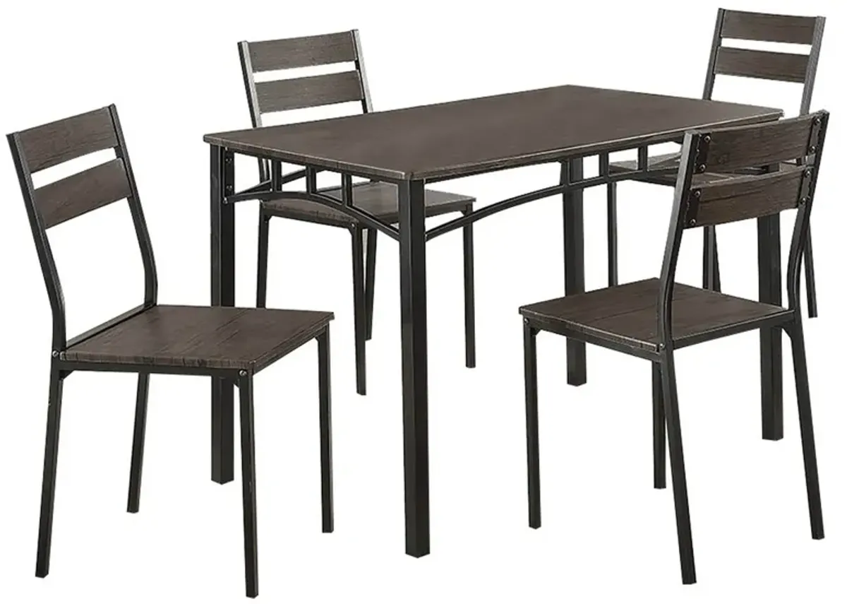 5 Piece Metal And Wood Dining Table Set In Antique Brown-Benzara