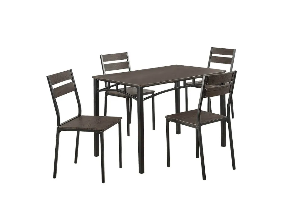 5 Piece Metal And Wood Dining Table Set In Antique Brown-Benzara