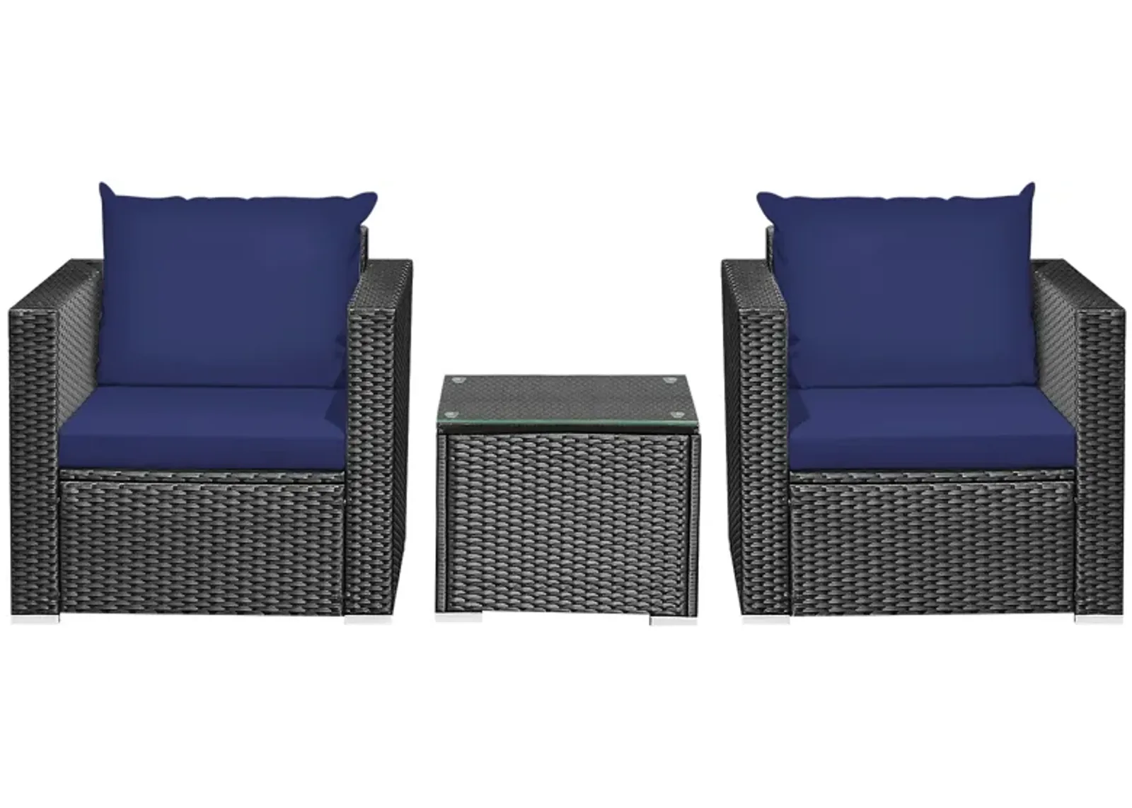 3 Pieces Patio Wicker Conversation Set with Cushion