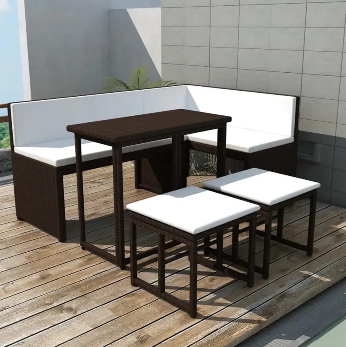 vidaXL 5 Piece Outdoor Dining Set Steel Poly Rattan Brown