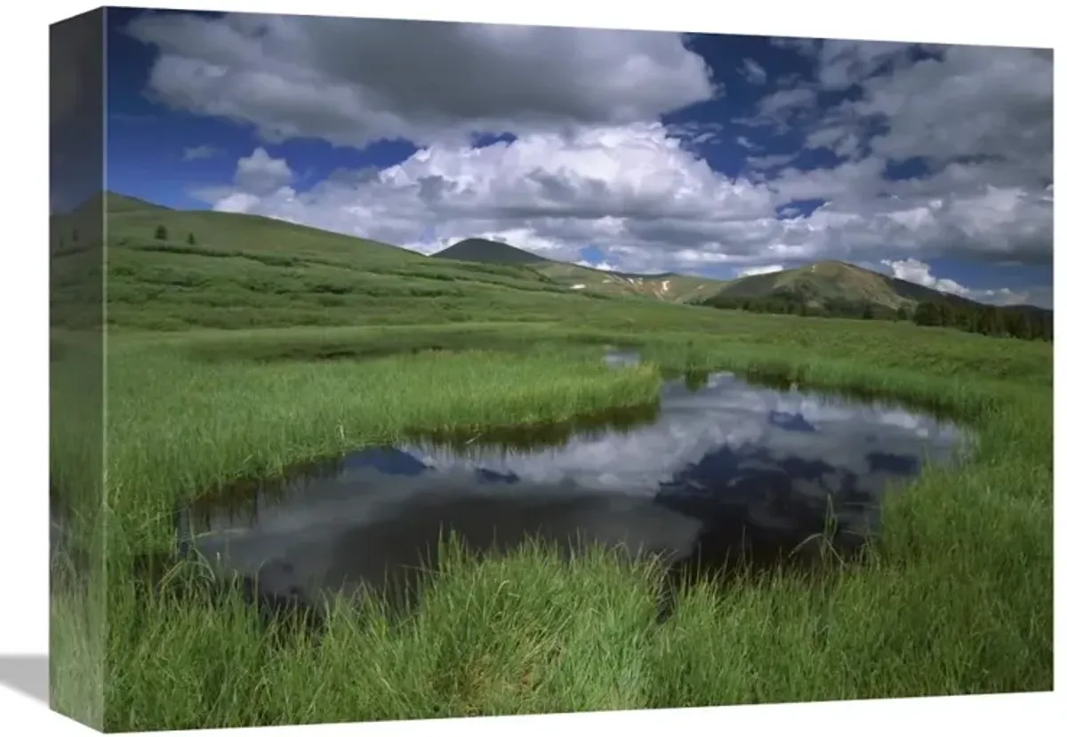 Cumulus clouds reflected in pond at Guanella Pass, Arapaho National Forest, Colorado-Canvas Art-16x12
