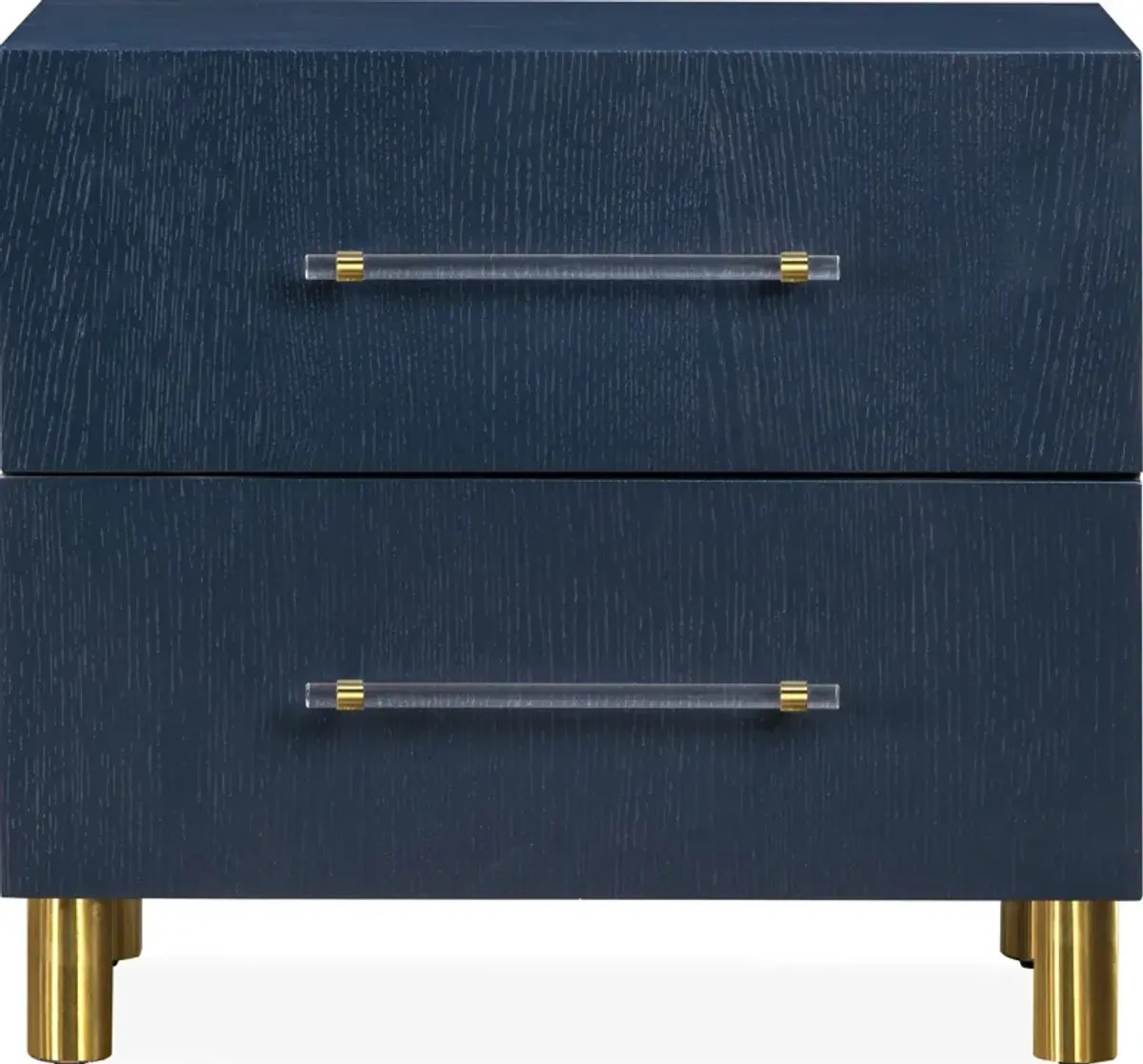 Argento Two Drawer USB Charging Nightstand in Navy Blue and Burnished Brass
