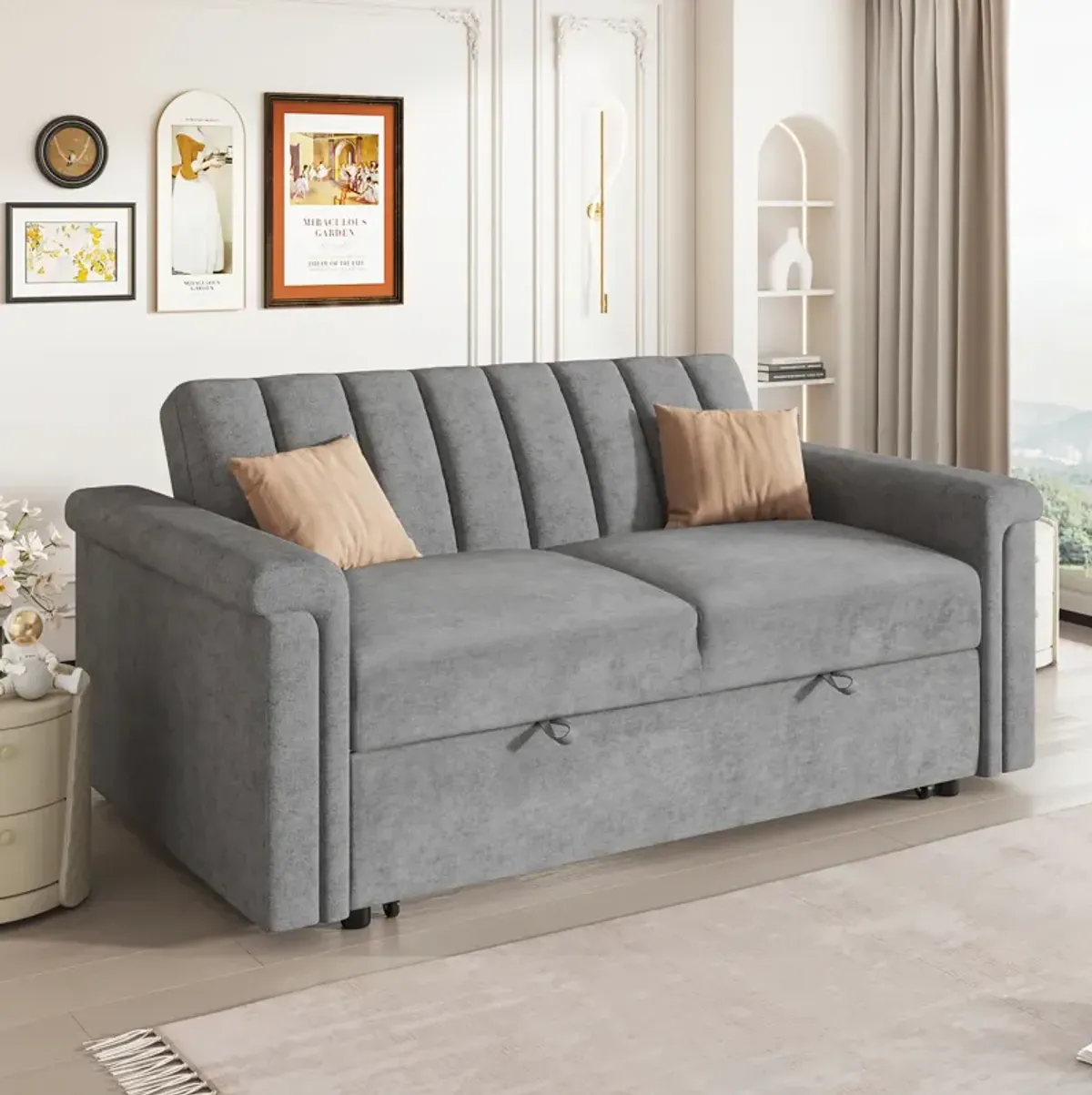 Convertible Soft Cushion Sofa Pull Bed, For Two People To Sit On