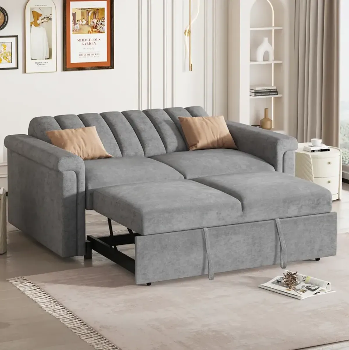 Convertible Soft Cushion Sofa Pull Bed, For Two People To Sit On