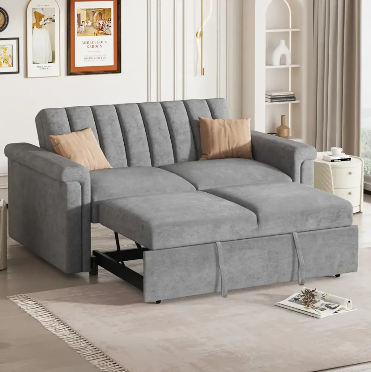 Convertible Soft Cushion Sofa Pull Bed, For Two People To Sit On