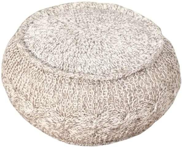 Hivvago 20 Inch Beige Cotton Round Geometric Pouf Ottoman