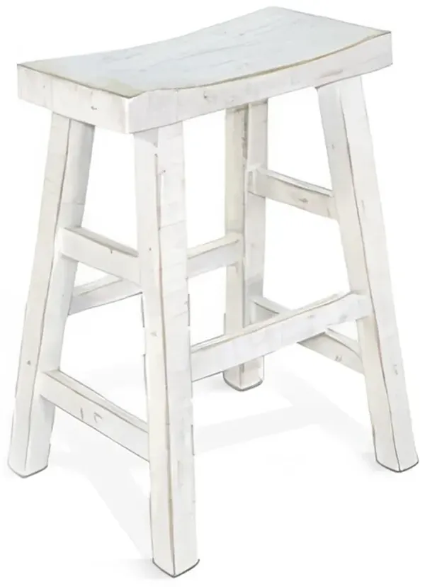 Rena Counter Stool Set of 2, Saddle Seat, White Sand Mahogany Wood - Benzara