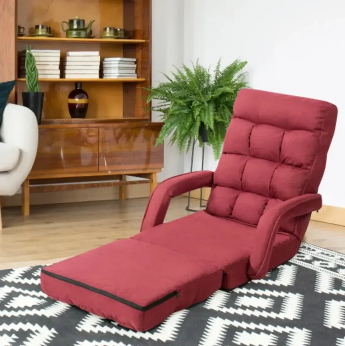 Folding Lazy Floor Chair Sofa with Armrests and Pillow