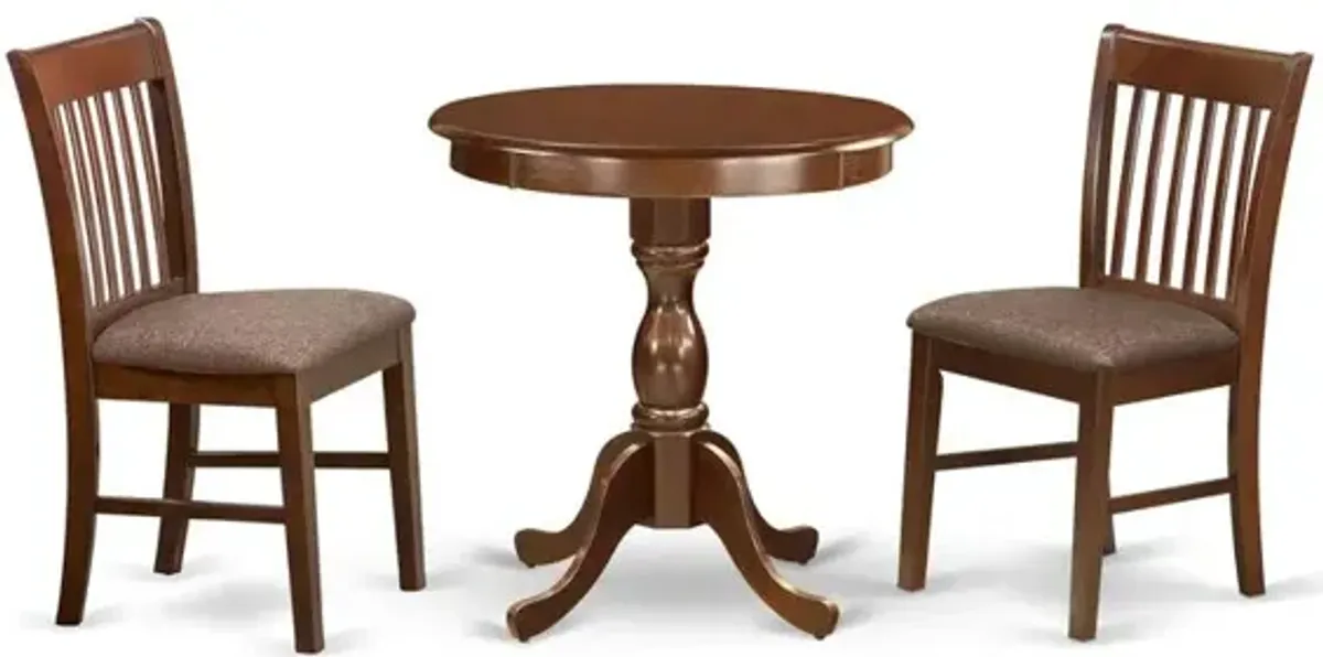 East West Furniture - ESNF3-MAH-C - 3-Pc Dining Room Table Set - 2 Wooden Dining Chairs and 1 Modern Dining Table (Mahogany Finish)