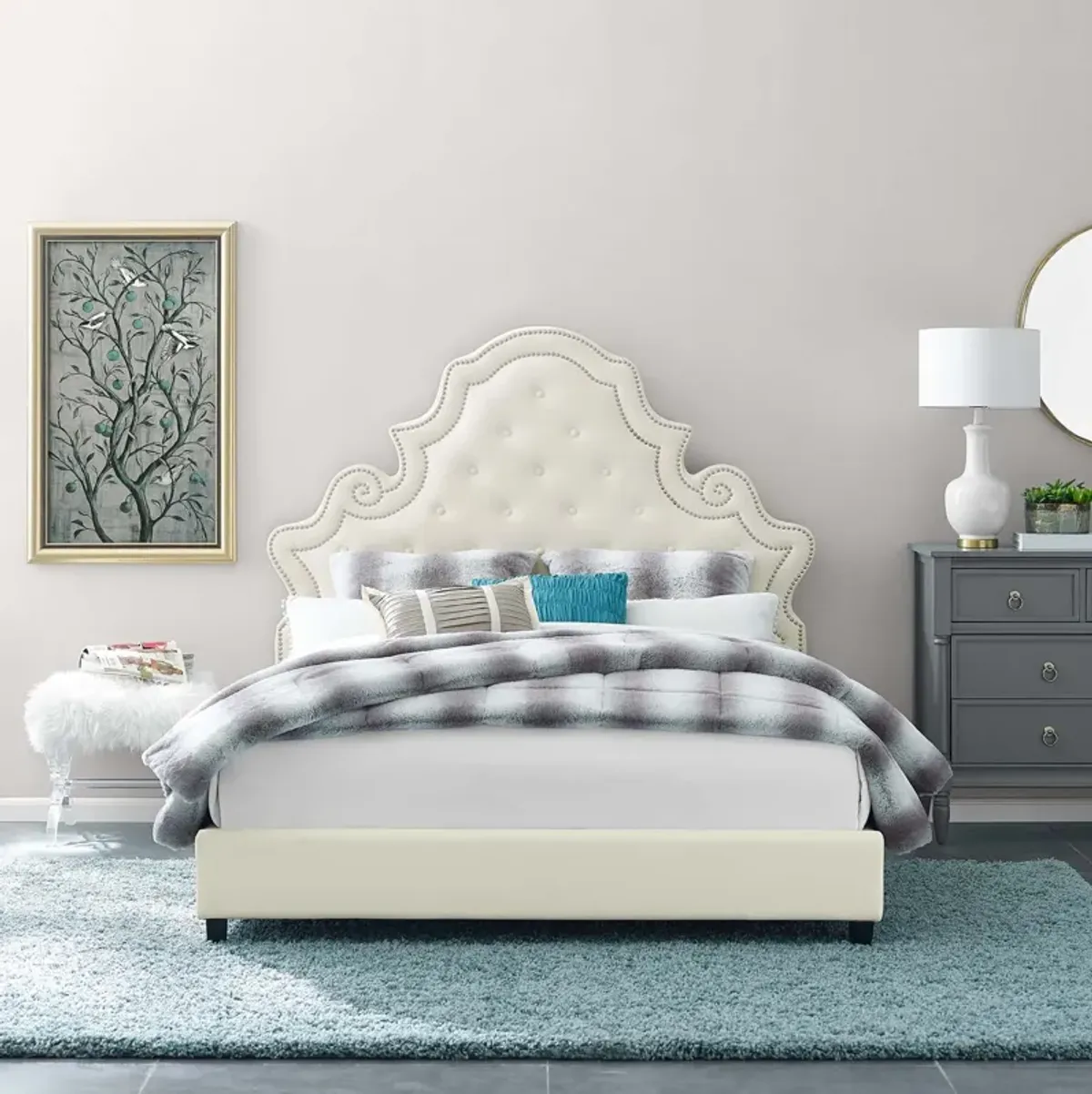 Modway - Valentina Queen Tufted Nailhead Performance Velvet Platform Bed