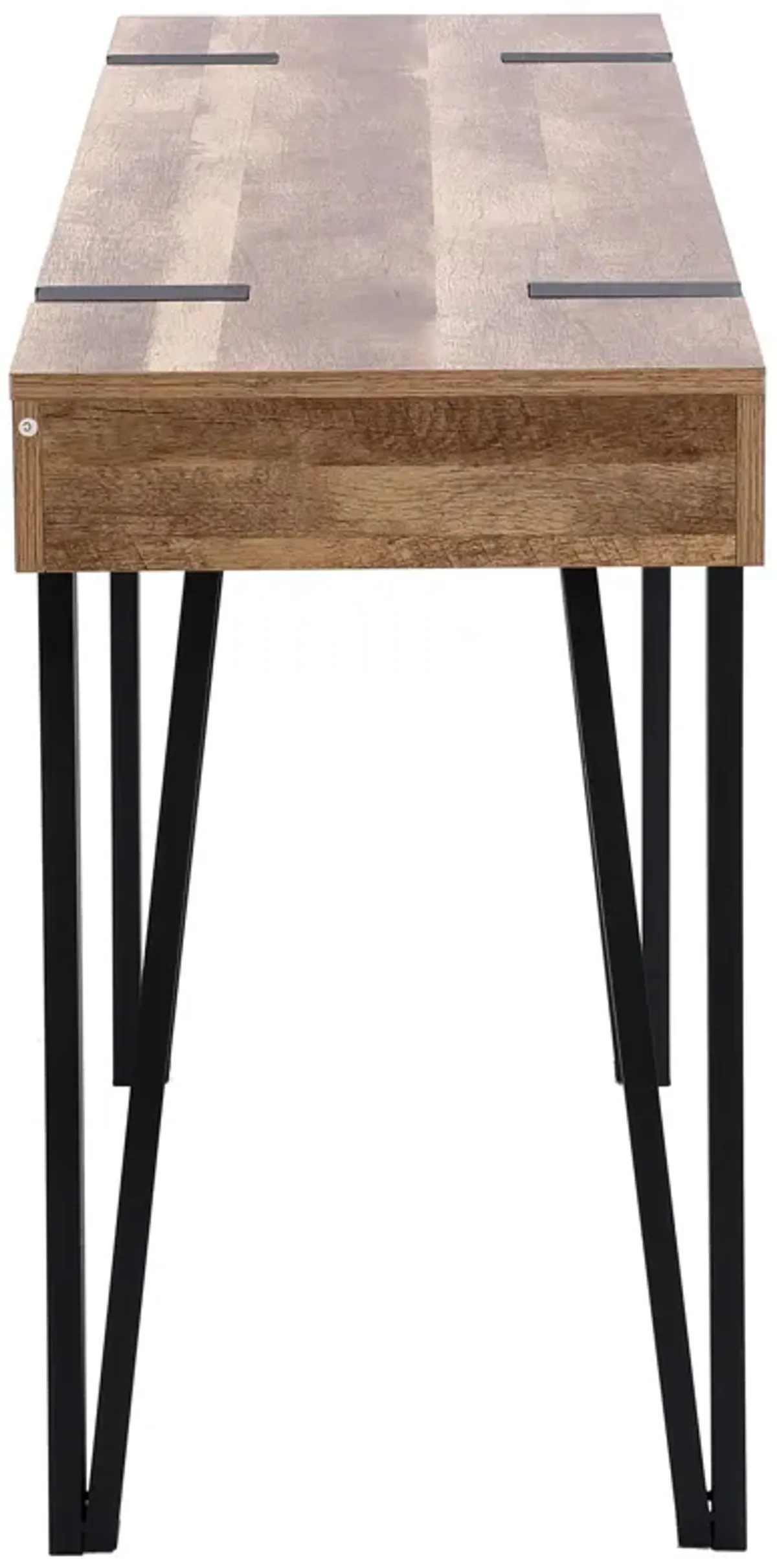 LuxenHome Oak Finish MDF Wood Black Metal Console Entry Table