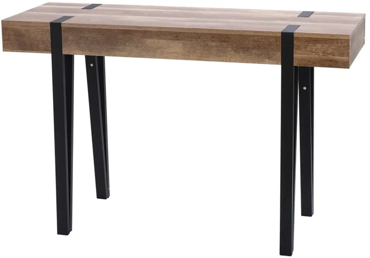 LuxenHome Oak Finish MDF Wood Black Metal Console Entry Table