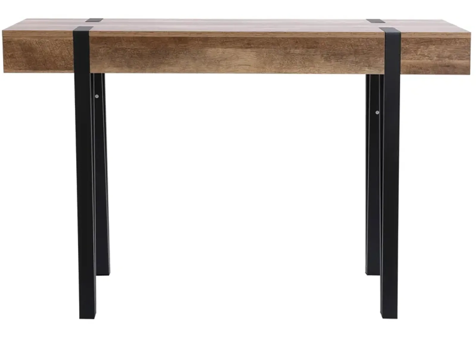 LuxenHome Oak Finish MDF Wood Black Metal Console Entry Table