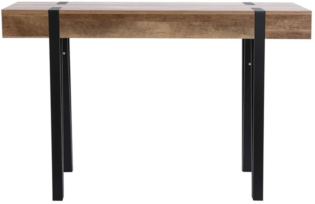 LuxenHome Oak Finish MDF Wood Black Metal Console Entry Table