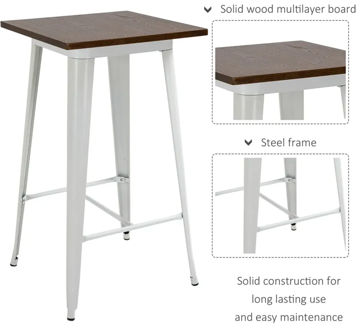 White/Brown Bistro Set: 3-Piece Counter Height Dining Table and Chairs