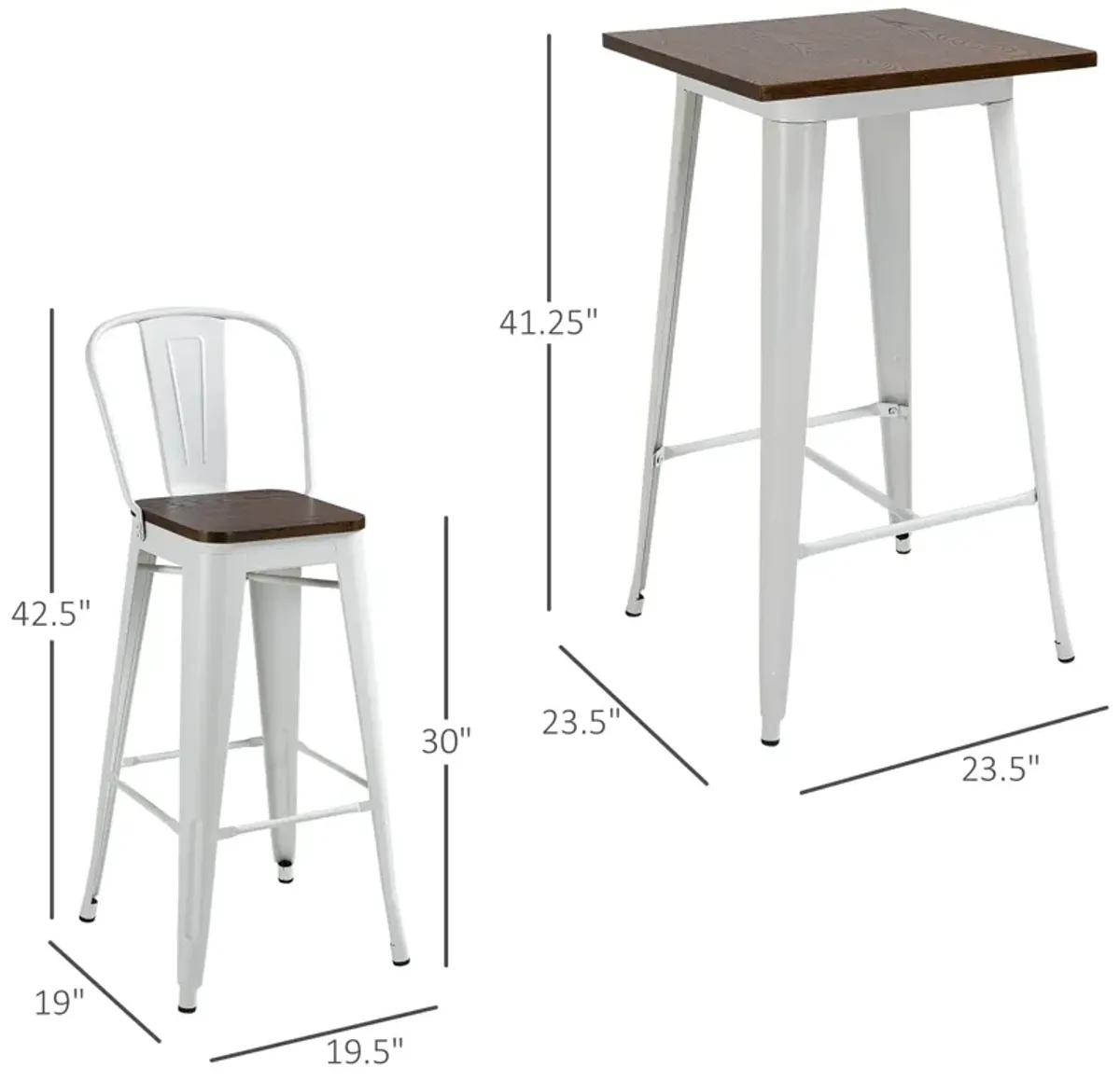 White/Brown Bistro Set: 3-Piece Counter Height Dining Table and Chairs