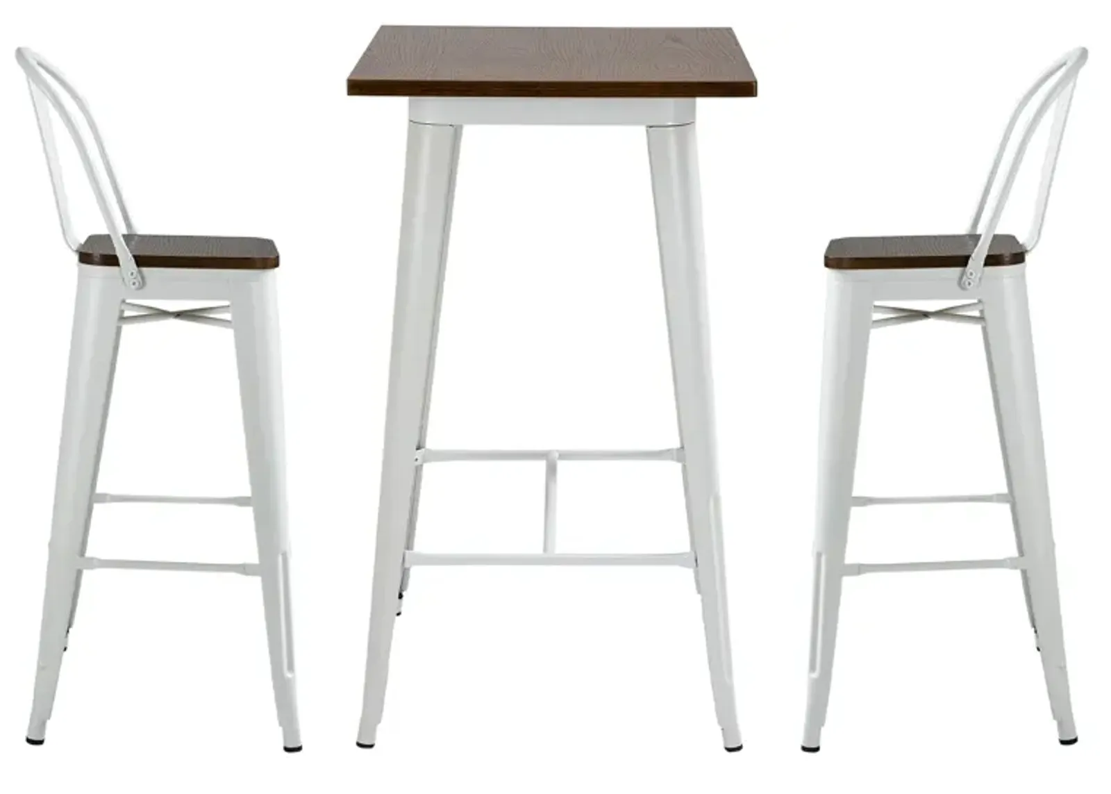 White/Brown Bistro Set: 3-Piece Counter Height Dining Table and Chairs