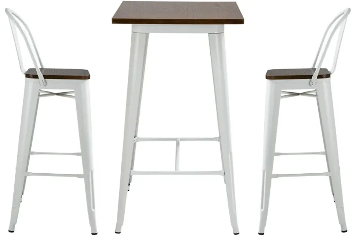 White/Brown Bistro Set: 3-Piece Counter Height Dining Table and Chairs