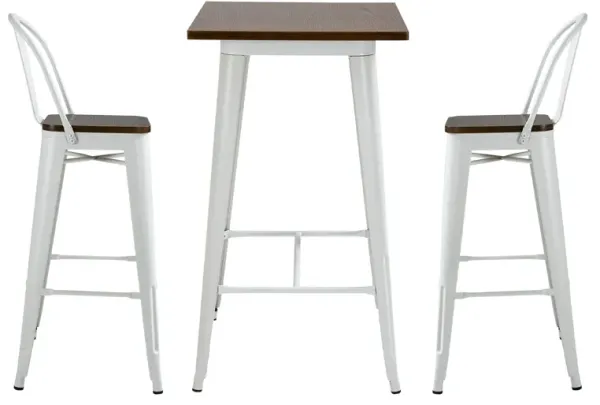 White/Brown Bistro Set: 3-Piece Counter Height Dining Table and Chairs