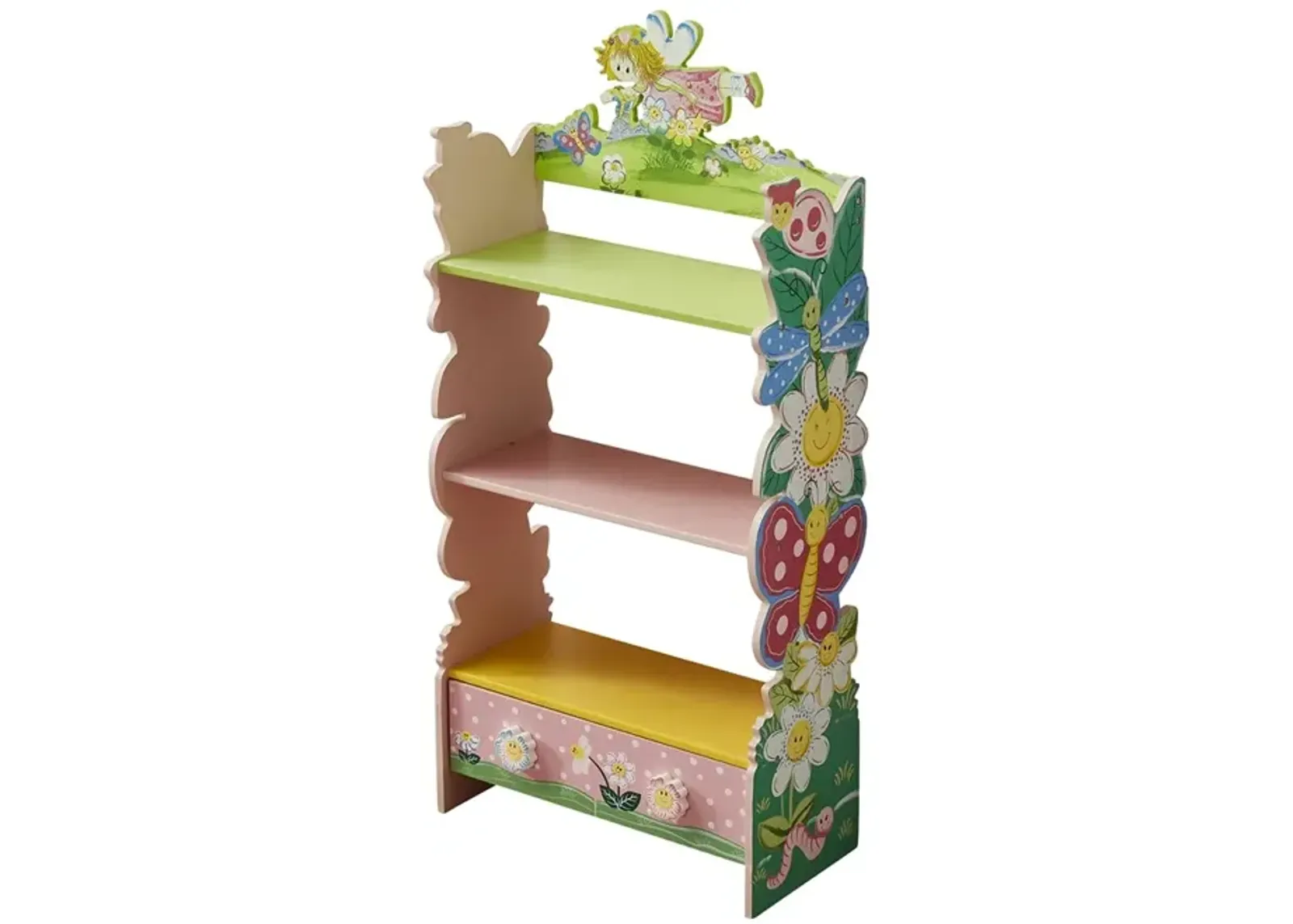 Kids Funnel Olivia the Fairy Girls Hand Painted 3 Tier Flower Bookcase with Drawers