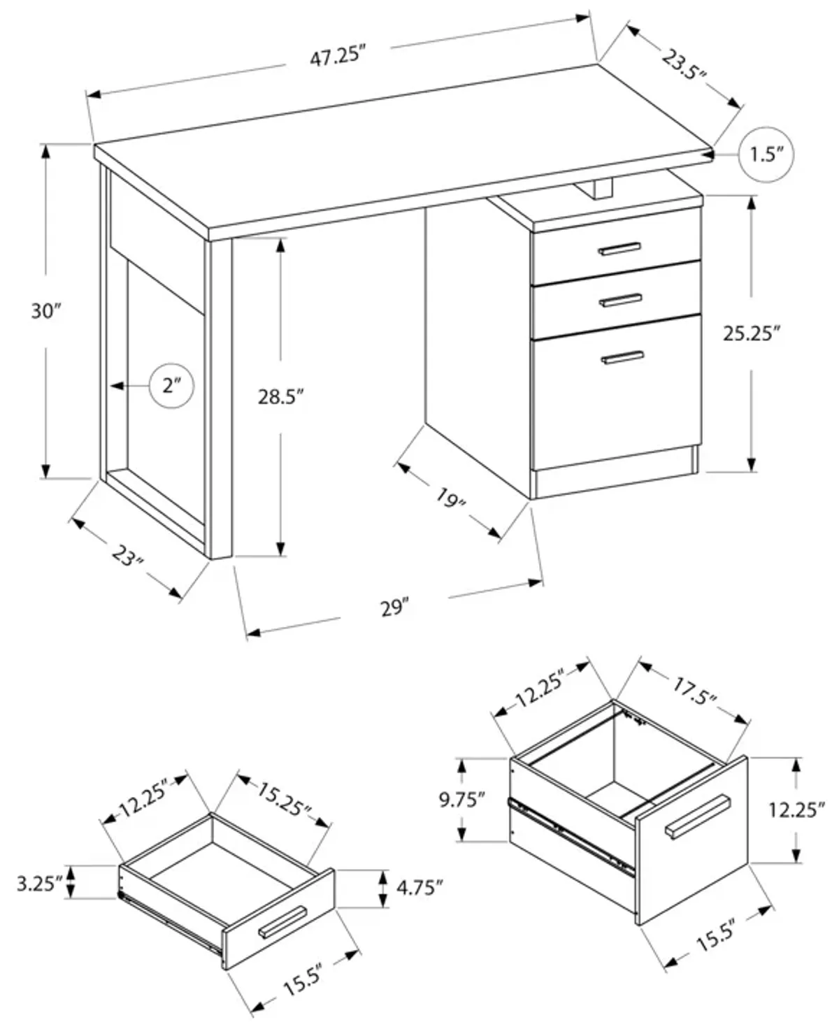 Monarch Specialties I 7295 Computer Desk, Home Office, Laptop, Left, Right Set-up, Storage Drawers, 48"L, Work, Laminate, Grey, Black, Contemporary, Modern