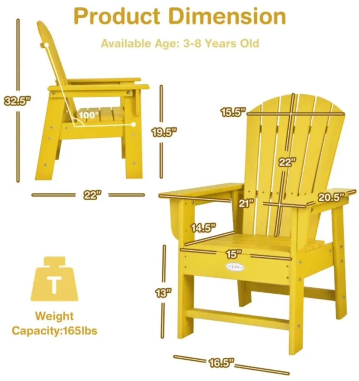 Hivvago Patio Kids' Adirondack Chair with Ergonomic Backrest