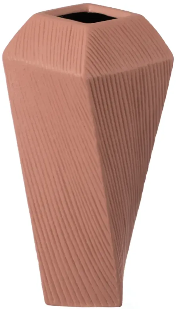 7" H Decorative Ceramic Square Twisted Centerpiece Table Vase Beige, Small