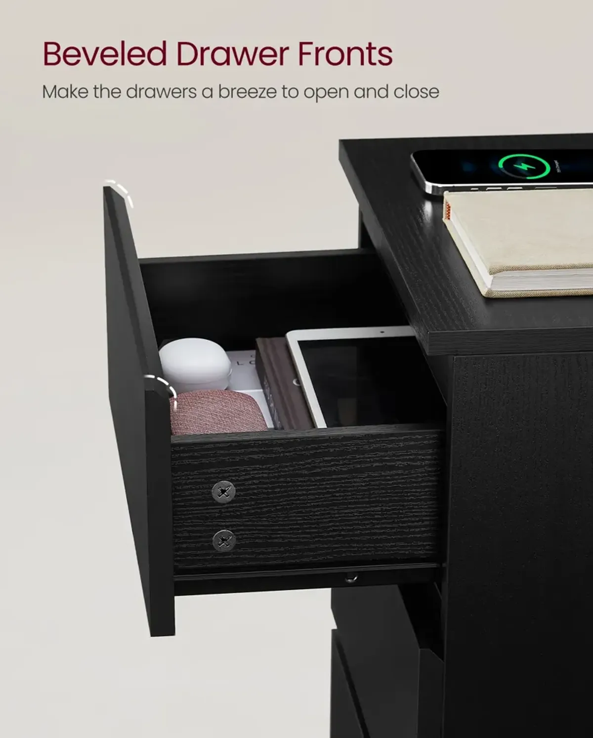 Nightstand with Charging Station for Convenient Bedside Charging and Storage