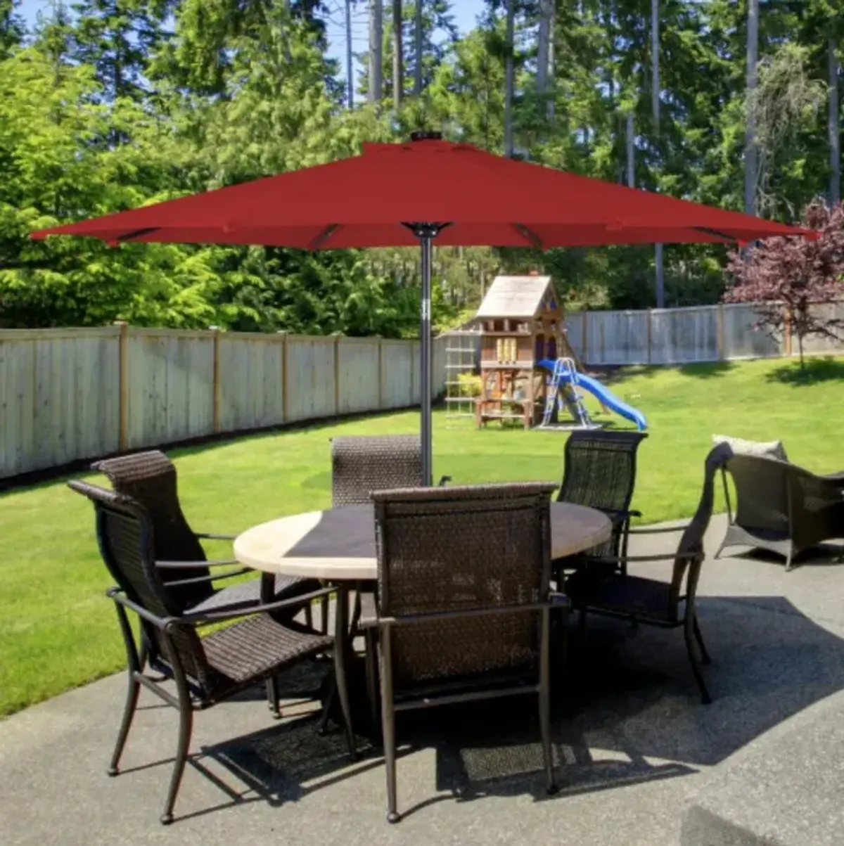 Patio Solar Umbrella with Crank and LED Lights