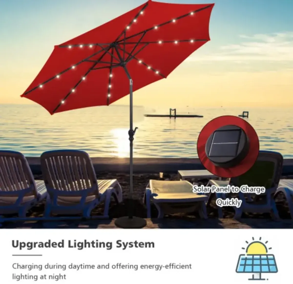 Patio Solar Umbrella with Crank and LED Lights