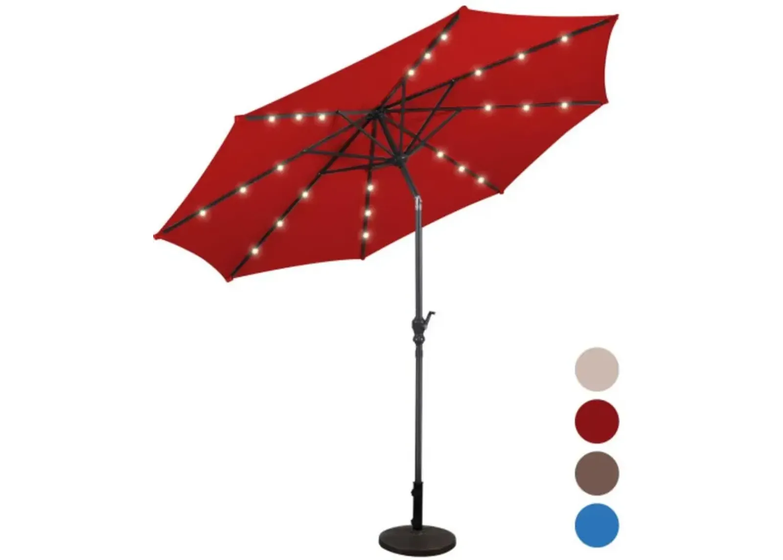 Patio Solar Umbrella with Crank and LED Lights