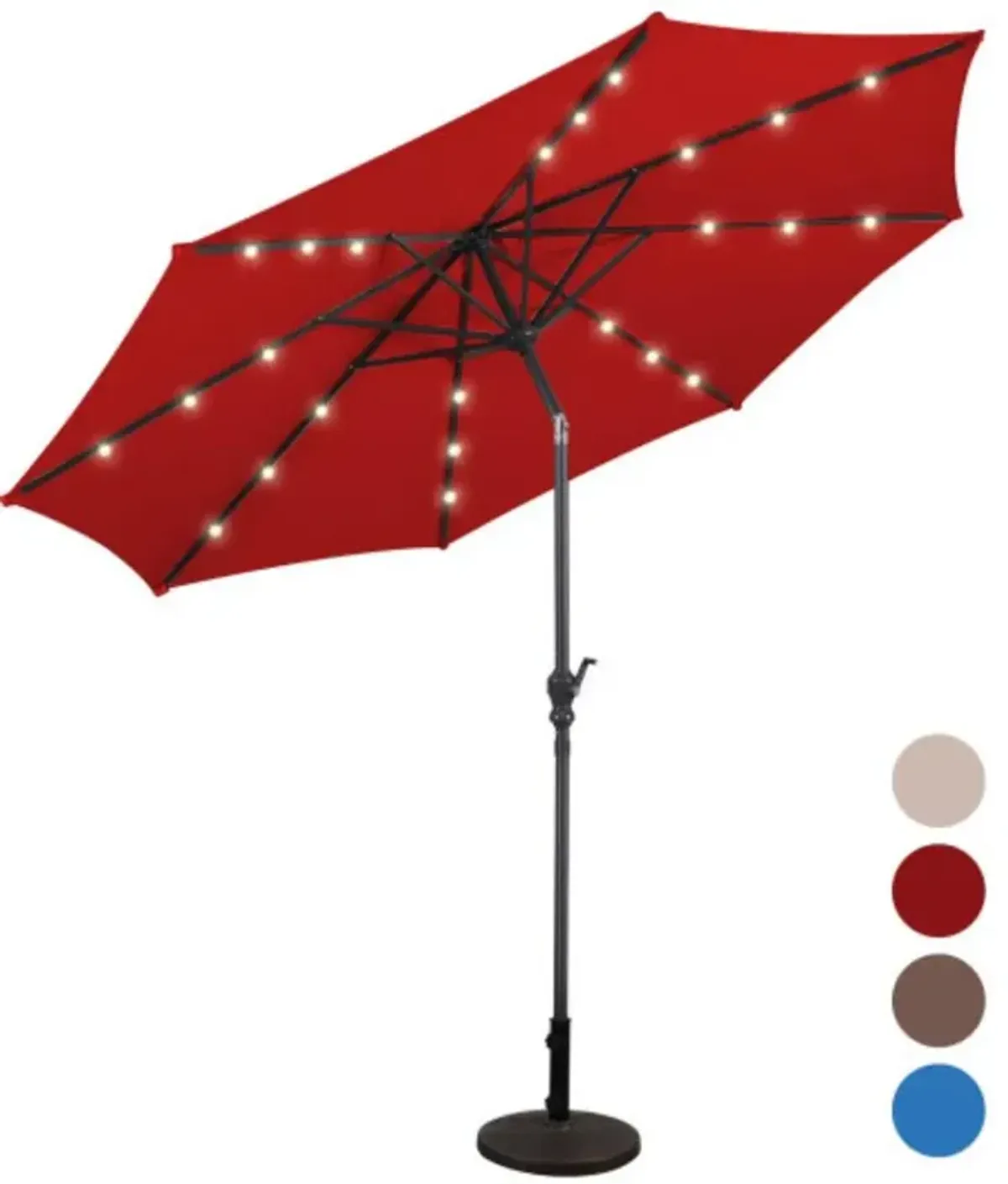 Patio Solar Umbrella with Crank and LED Lights