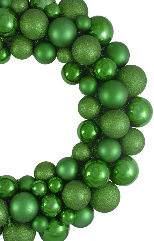 Green 3-Finish Shatterproof Ball Christmas Wreath - 24-Inch  Unlit