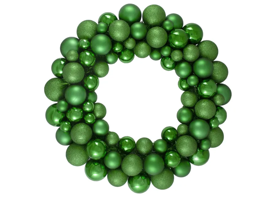 Green 3-Finish Shatterproof Ball Christmas Wreath - 24-Inch  Unlit