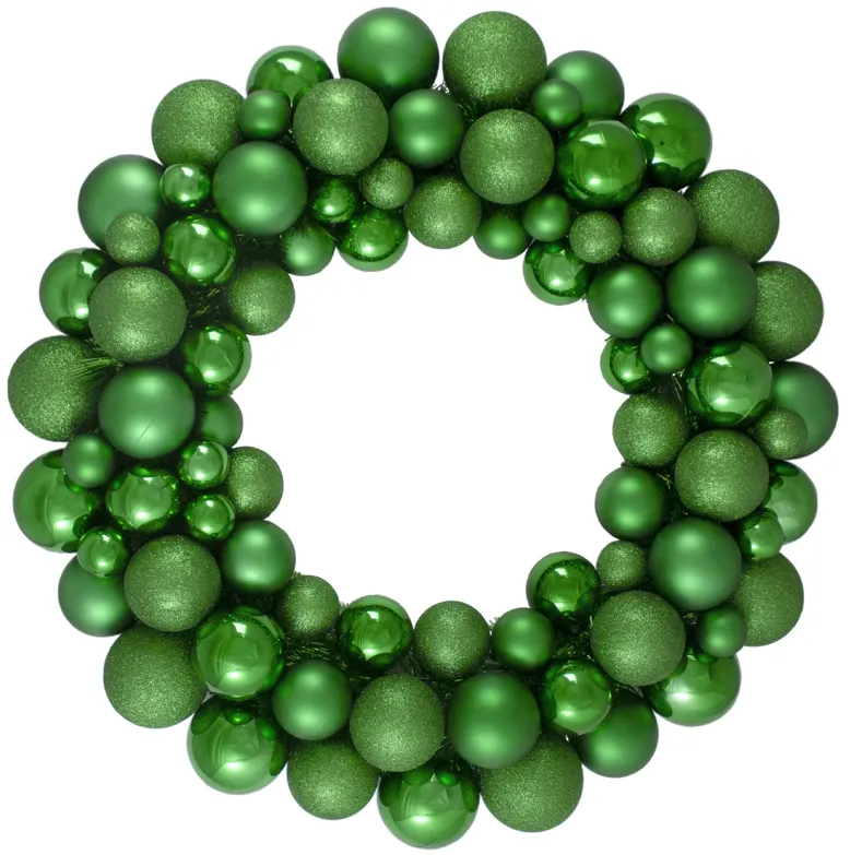 Green 3-Finish Shatterproof Ball Christmas Wreath - 24-Inch  Unlit