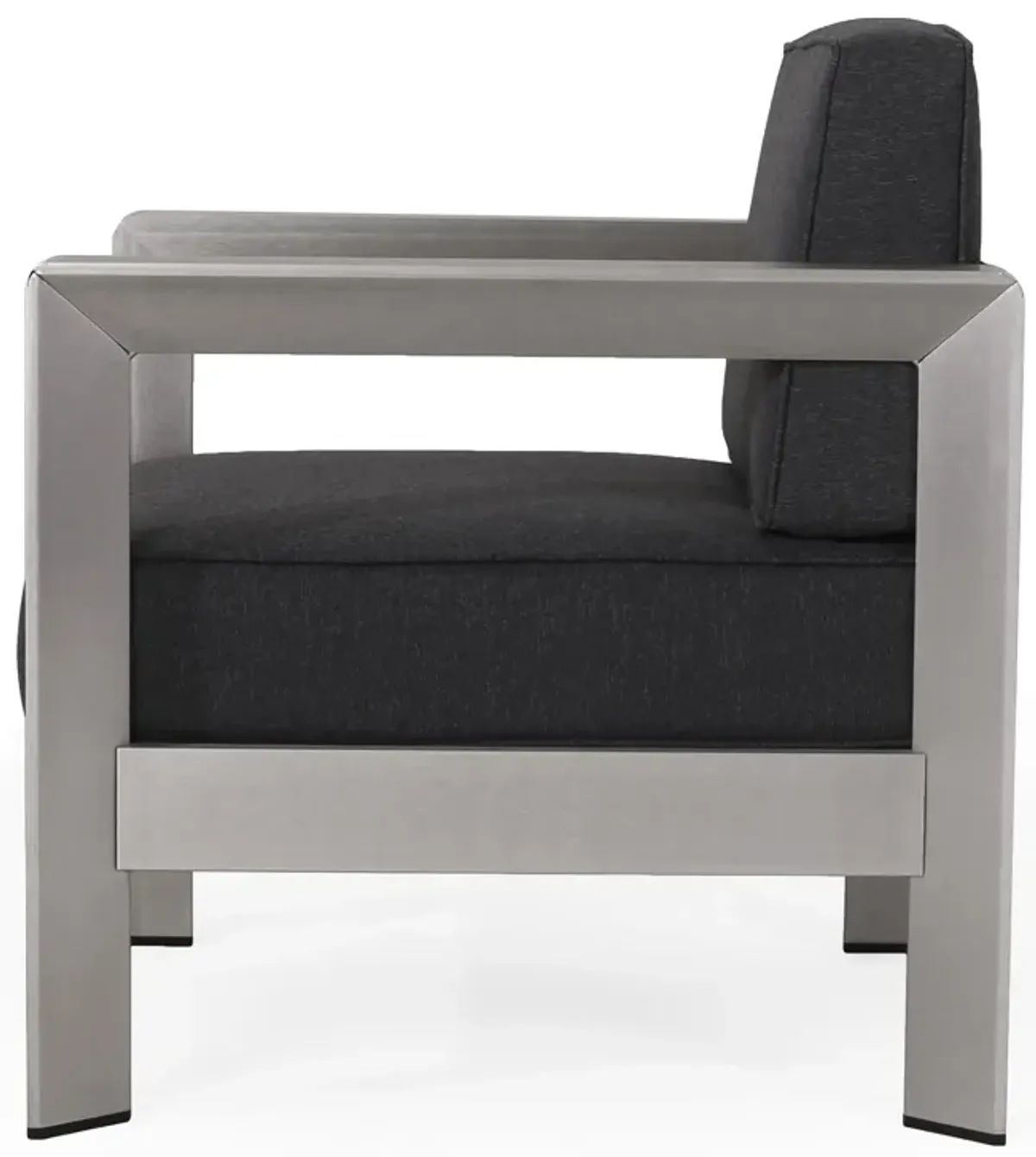 Kisa Accent Chair, Black Fabric Soft Cushions, Outdoor Silver Aluminium