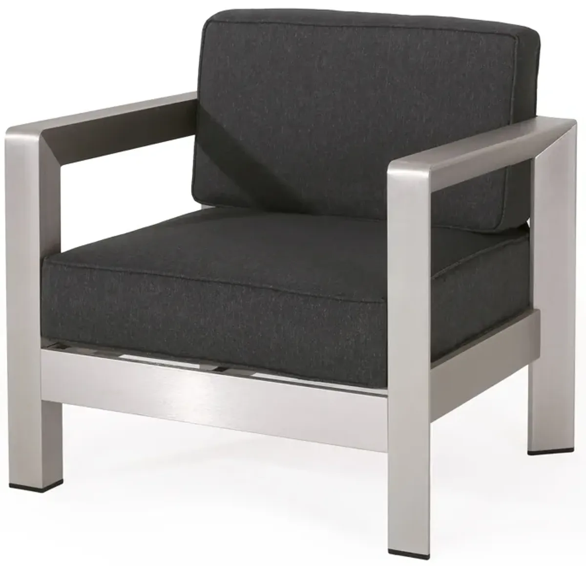 Kisa Accent Chair, Black Fabric Soft Cushions, Outdoor Silver Aluminium