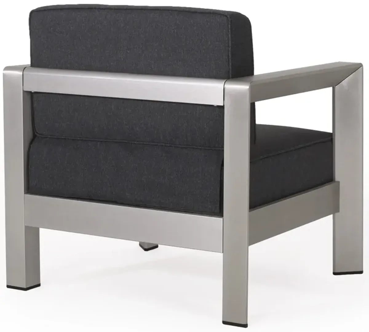 Kisa Accent Chair, Black Fabric Soft Cushions, Outdoor Silver Aluminium