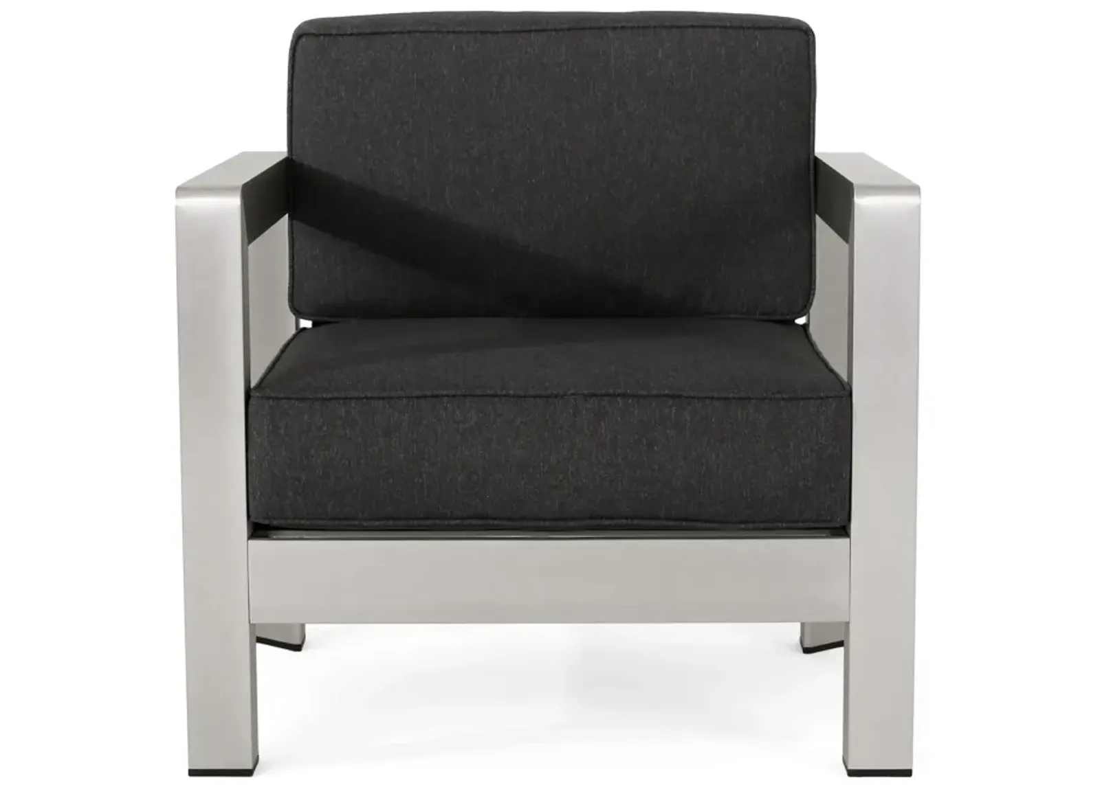 Kisa Accent Chair, Black Fabric Soft Cushions, Outdoor Silver Aluminium