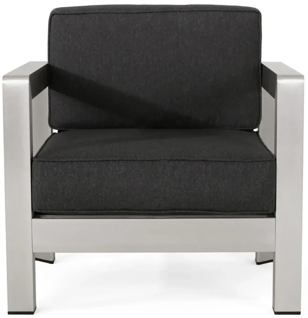 Kisa Accent Chair, Black Fabric Soft Cushions, Outdoor Silver Aluminium