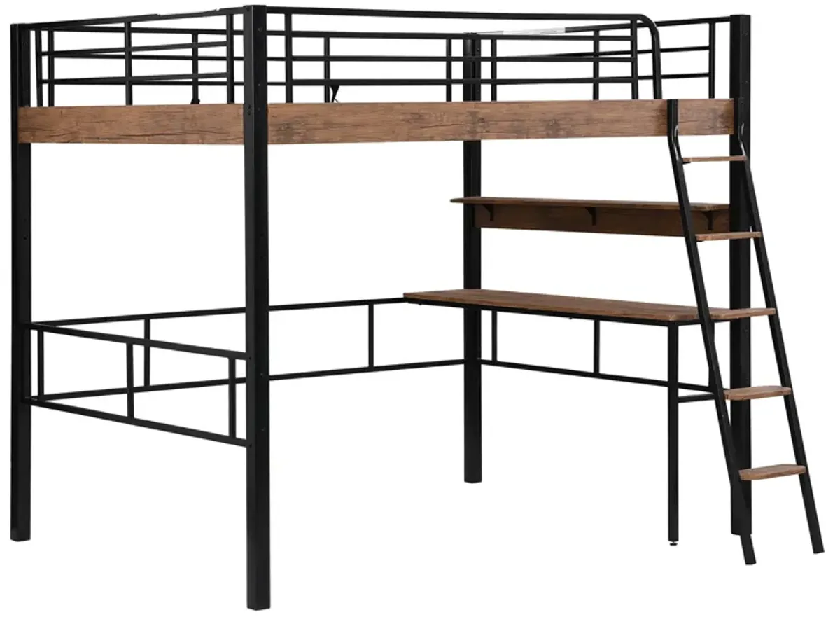 Merax Metal Frame Loft Bed with Desk  and Ladder