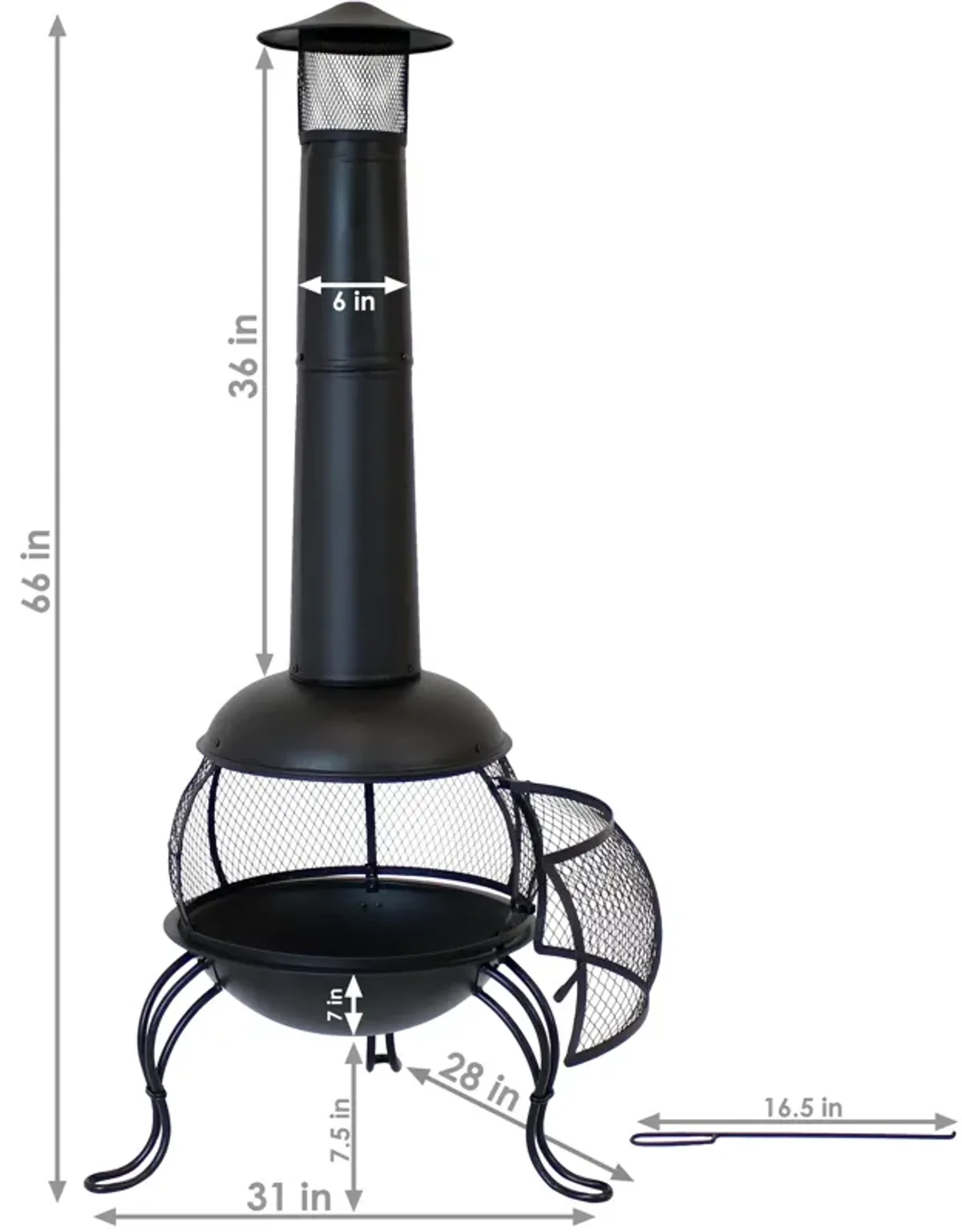 Sunnydaze Steel Wood Burning Chiminea with Rain Cap - Black - 66 in