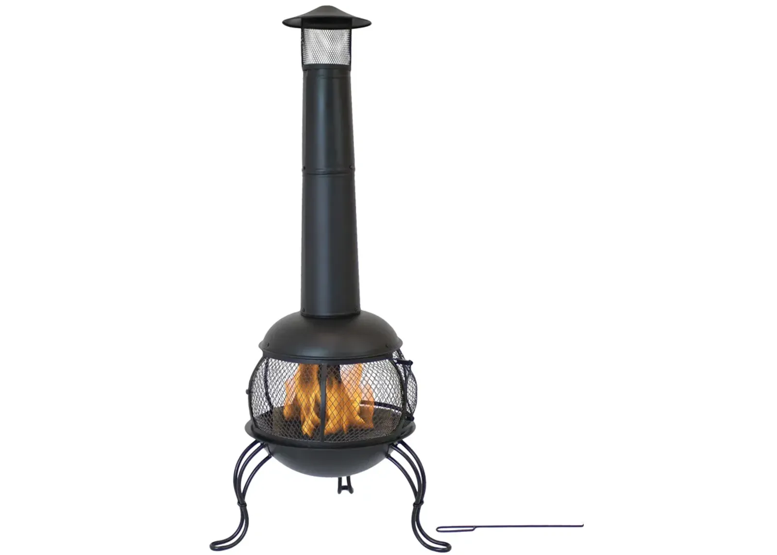 Sunnydaze Steel Wood Burning Chiminea with Rain Cap - Black - 66 in