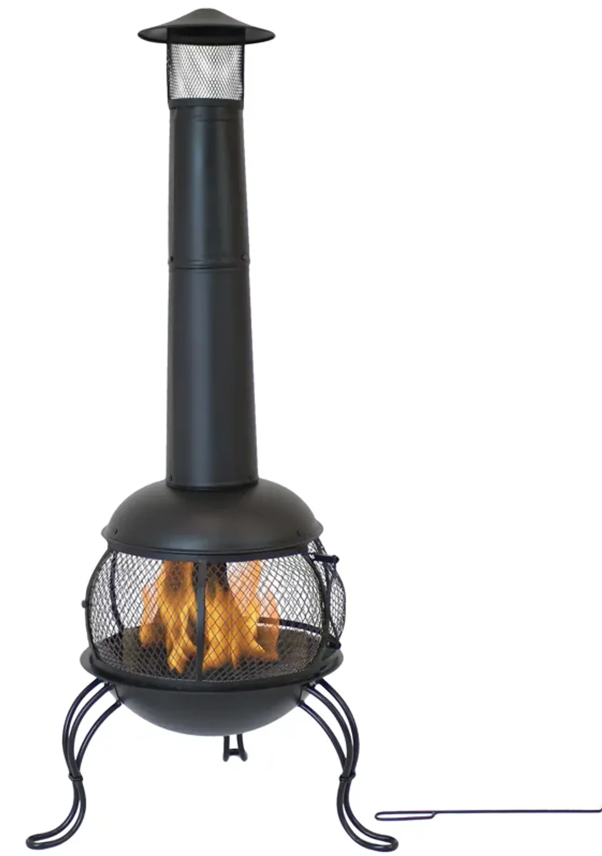 Sunnydaze Steel Wood Burning Chiminea with Rain Cap - Black - 66 in